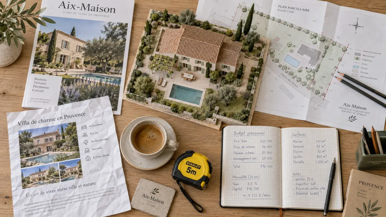 Achat maison Aix en Provence : maquette de villa au centre et en périphérie