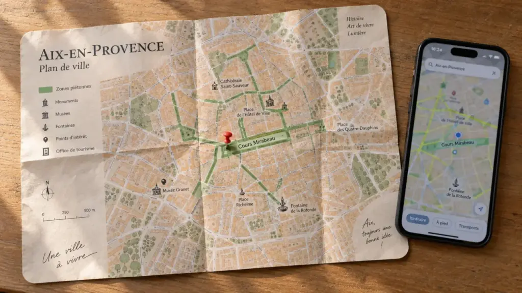 carte aix en provence montrant centre historique et quartiers