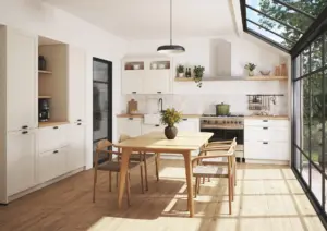 Cuisine sur mesure Rosemont bois blanc en L, Cuisine Plus