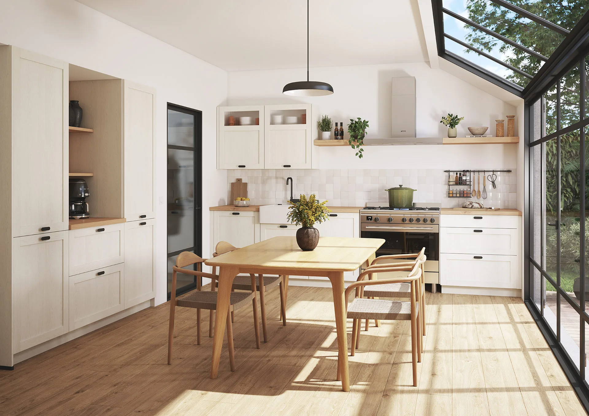 Cuisine sur mesure Rosemont bois blanc en L, Cuisine Plus