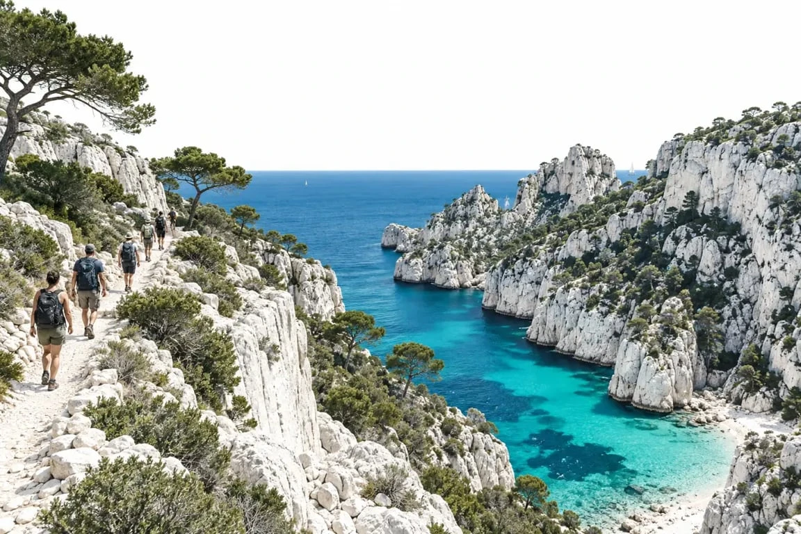 Tourisme durable à Marseille dans les Calanques sur un sentier balisé