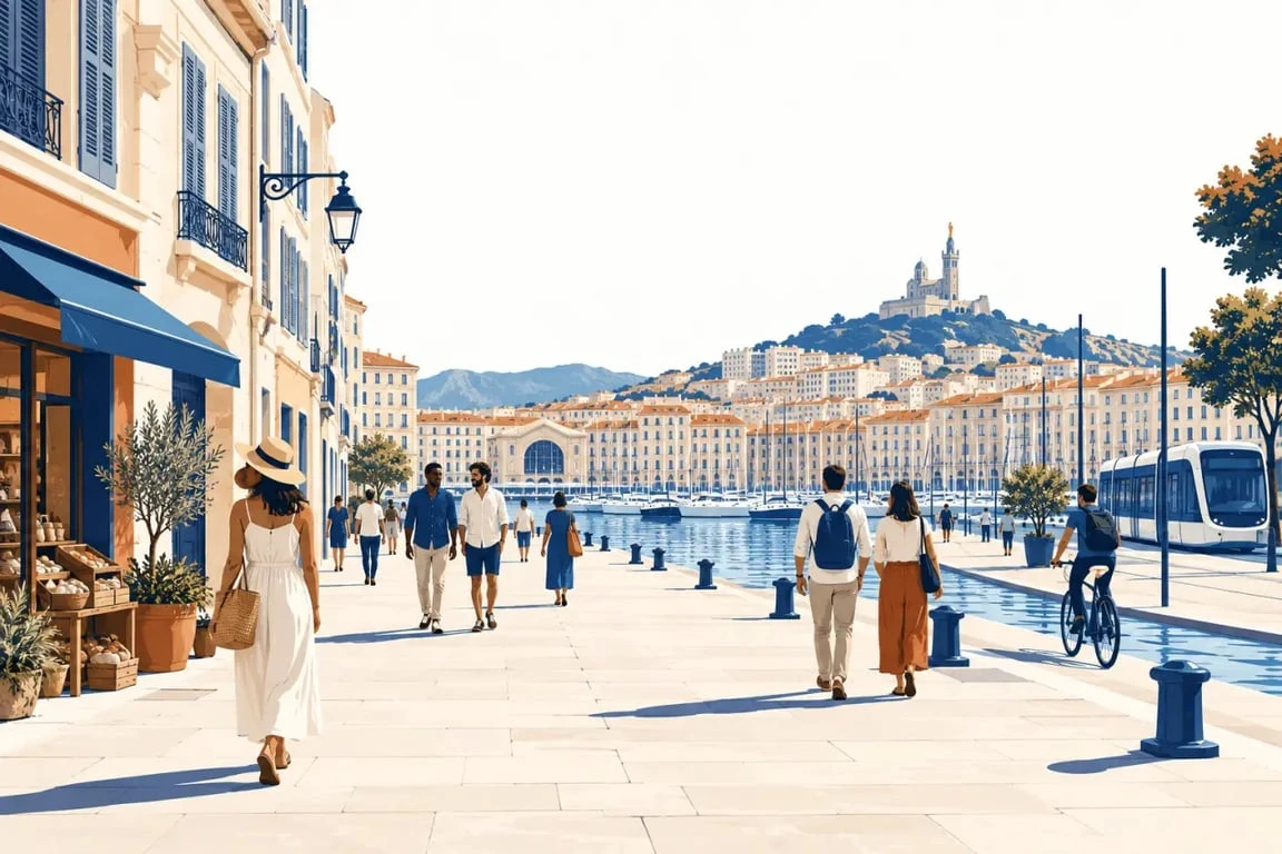 Tourisme durable à Marseille autour du Vieux-Port et des mobilités douces