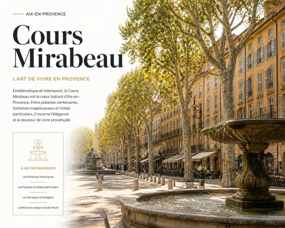Cours Mirabeau, lieu emblématique pour séjourner dans les hôtels du centre-ville d'Aix-en-Provence