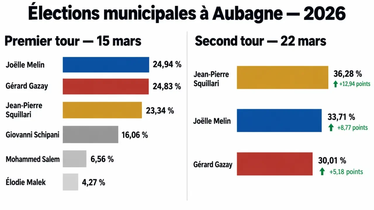 Résultats élections Aubagne : comparaison des scores du premier et du second tour des municipales 2026