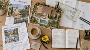 Achat maison Aix en Provence : maquette de villa au centre et en périphérie