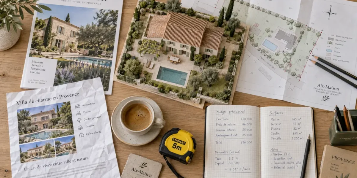 Achat maison Aix en Provence : maquette de villa au centre et en périphérie