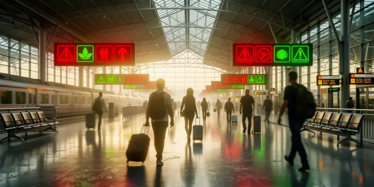 Vue gare aeroport vigilance panneaux alerte