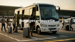 bagages en navette parking aeroport silhouettes valises