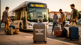 Voyageurs bagages en navette Aix Marseille