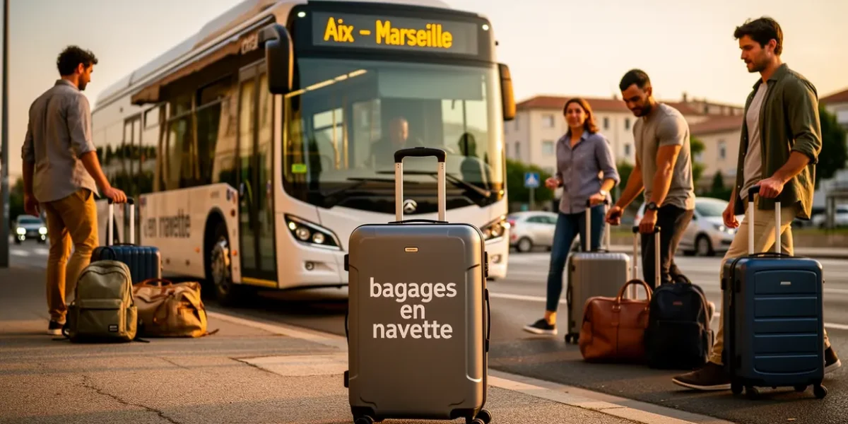 Voyageurs bagages en navette Aix Marseille