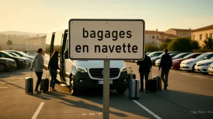Navette parking Aix Marseille silhouettes valises