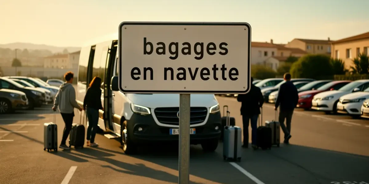 Navette parking Aix Marseille silhouettes valises