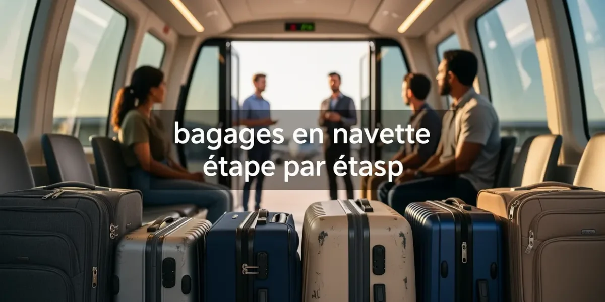Scène de départ navette, bagages ordonnés, texte bagages en navette