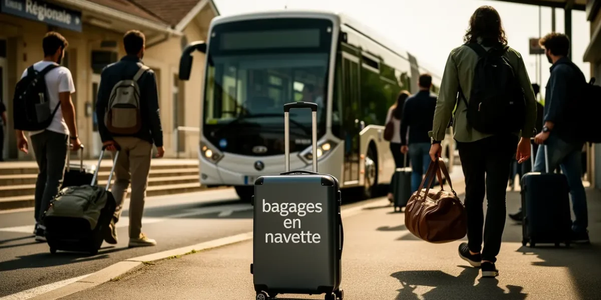 navette devant gare avec valises voyageurs budget