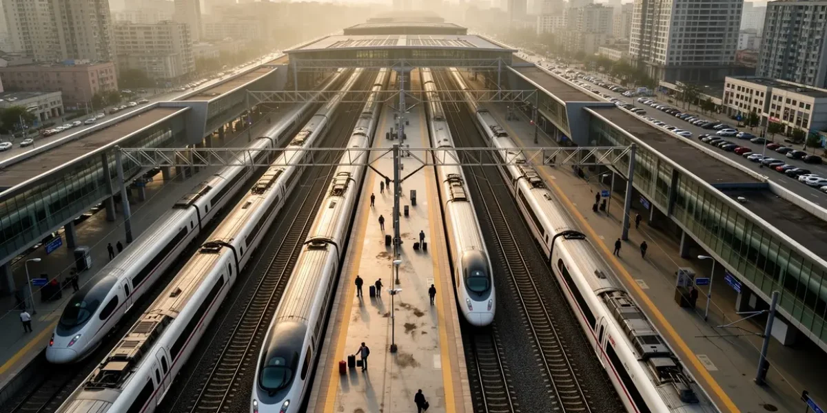 Gare Aix TGV vue aérienne avec trains