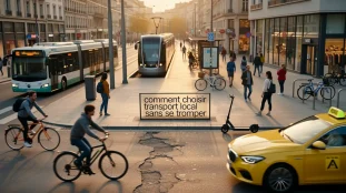 Scène de transports locaux urbains vers centre-ville