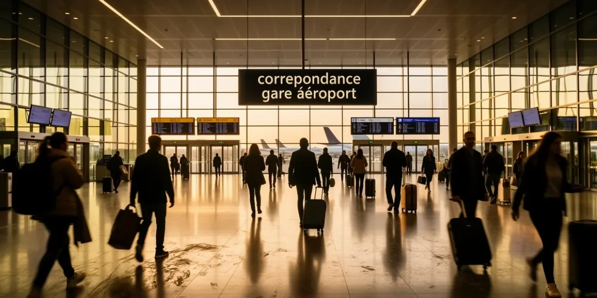 correspondance gare aeroport silhouettes voyageurs valises cabine