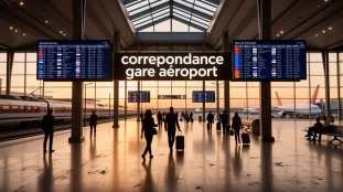 correspondance gare aéroport moderne avec trains et avions