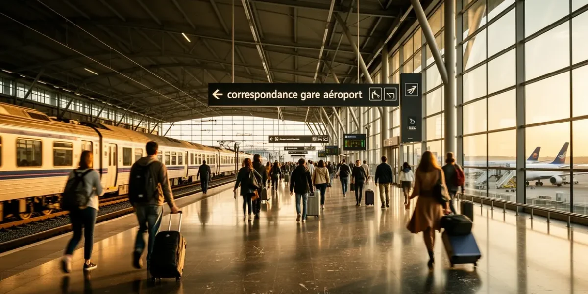 correspondance gare aéroport : vue moderne trains avions voyageurs