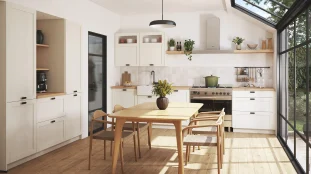 Cuisine sur mesure Rosemont bois blanc en L, Cuisine Plus