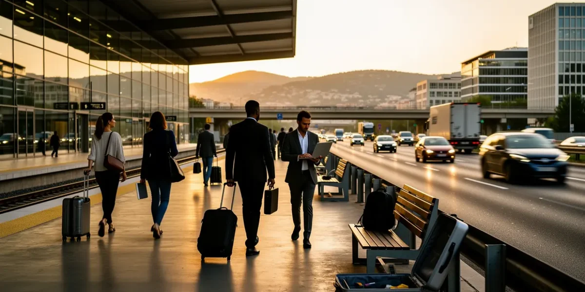 Gare et autoroute Aix Marseille silhouettes travailleurs
