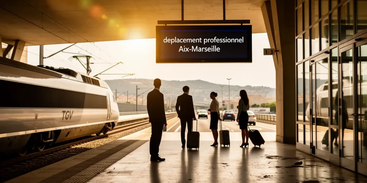 Gare TGV d'Aix avec train et professionnels en déplacement professionnel Aix-Marseille