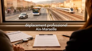 deplacement professionnel Aix Marseille silhouettes route voiture train bus