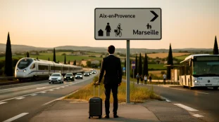 silhouette valise panneau aix-marseille trains bus voitures