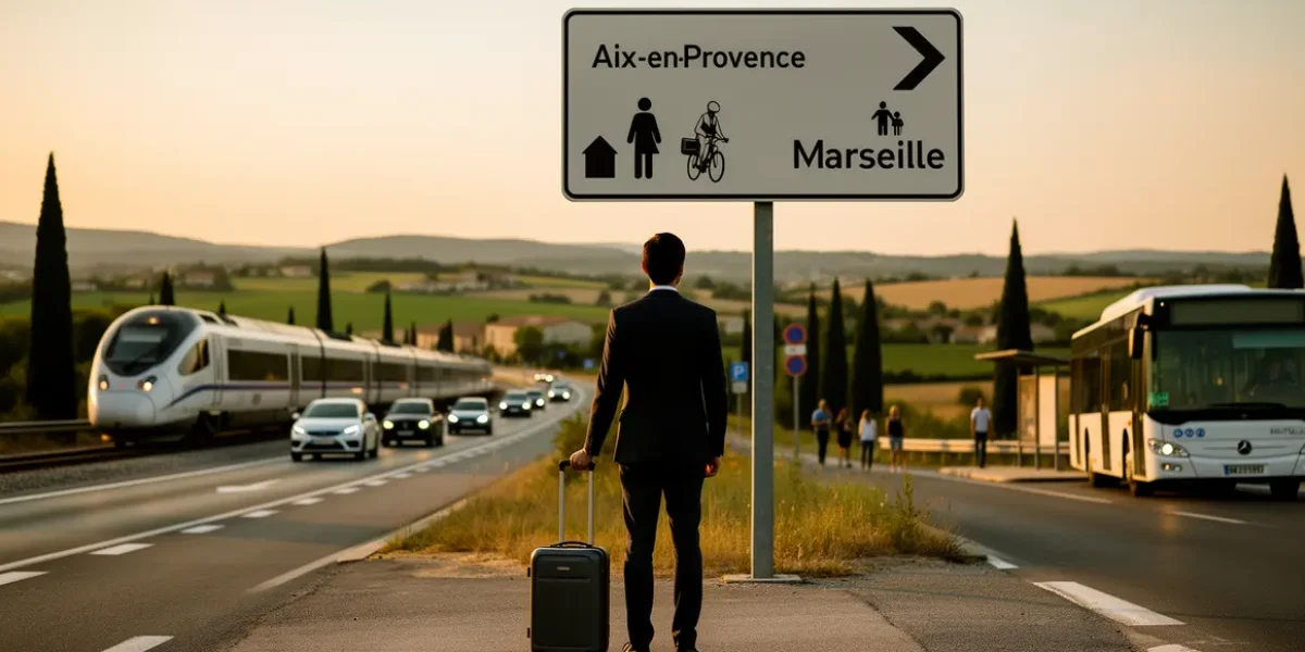 silhouette valise panneau aix-marseille trains bus voitures