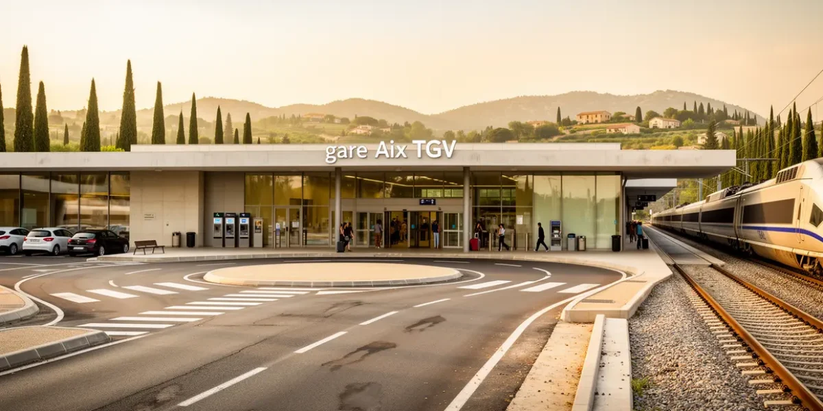 vue extérieure gare aix tgv routes trains paysage provençal