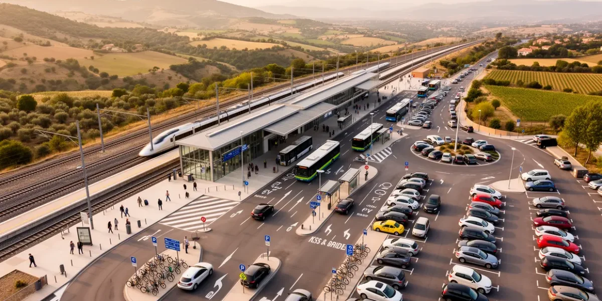 Vue aerienne multimodalite gare Aix TGV