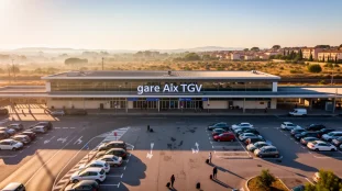 gare aix tgv parking, route et voyageurs matin