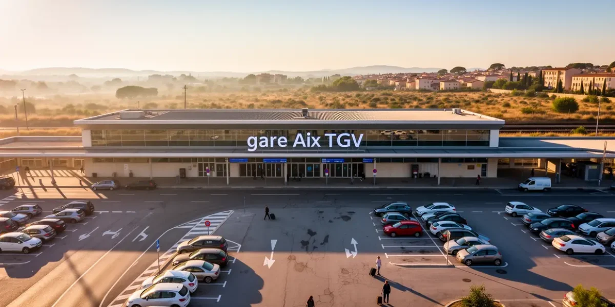 gare aix tgv parking, route et voyageurs matin