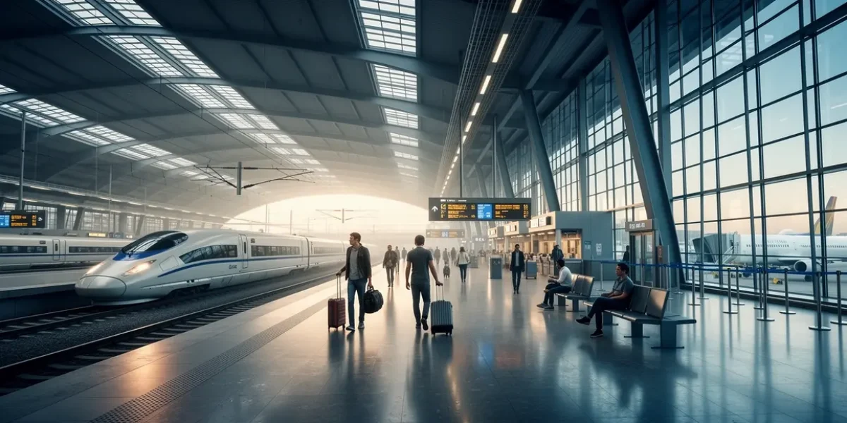gare connectée aéroport, voyageurs, trains et avions