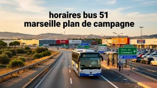 bus 51 sur route entre marseille et plan de campagne, panneaux routiers, provence