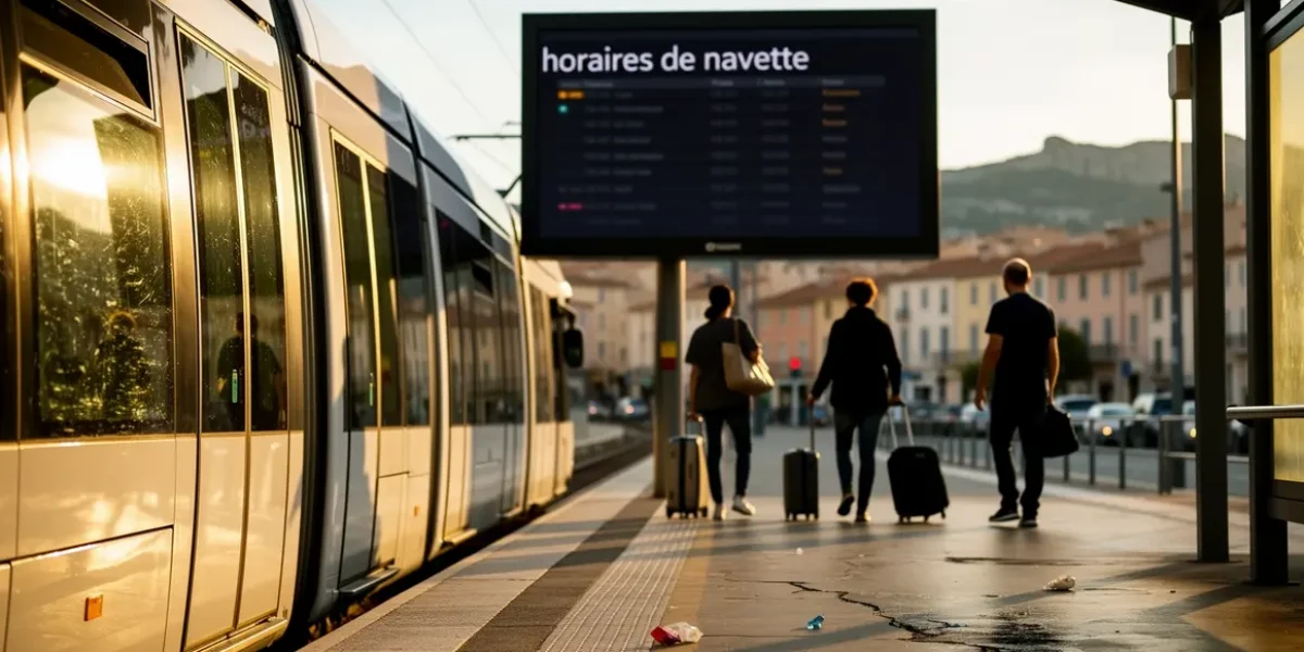 Navette moderne devant panneau horaires Aix-Marseille