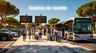Arrêt navette moderne et voyageurs Aix Marseille