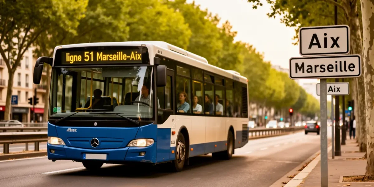 bus interurbain ligne 51 Aix Marseille avec panneaux