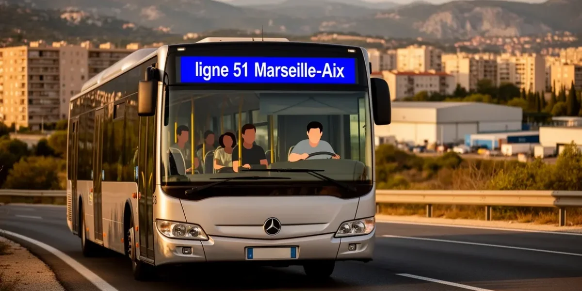 ligne 51 Marseille Aix bus sur route paysage urbain