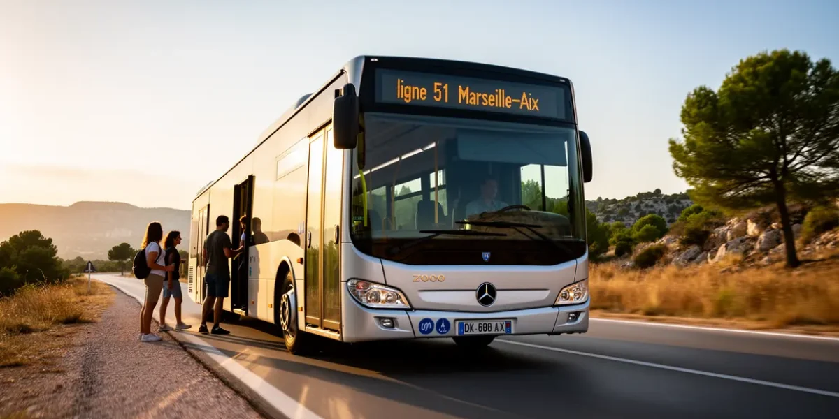 ligne 51 Marseille-Aix bus sur route paysages méditerranéens