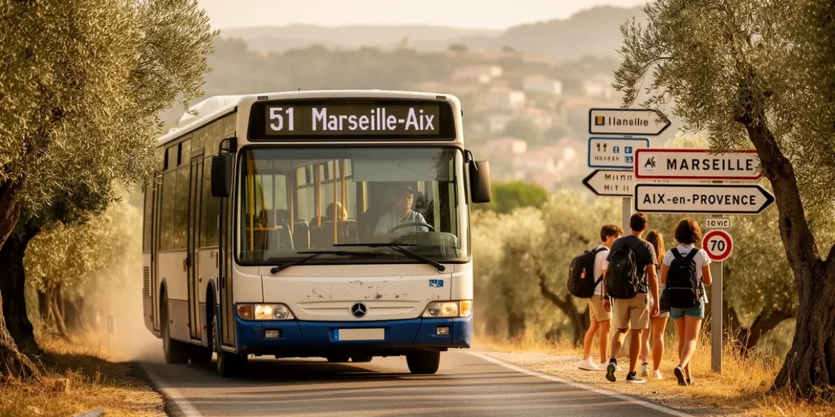 Bus ligne 51 Marseille Aix sur route avec voyageurs