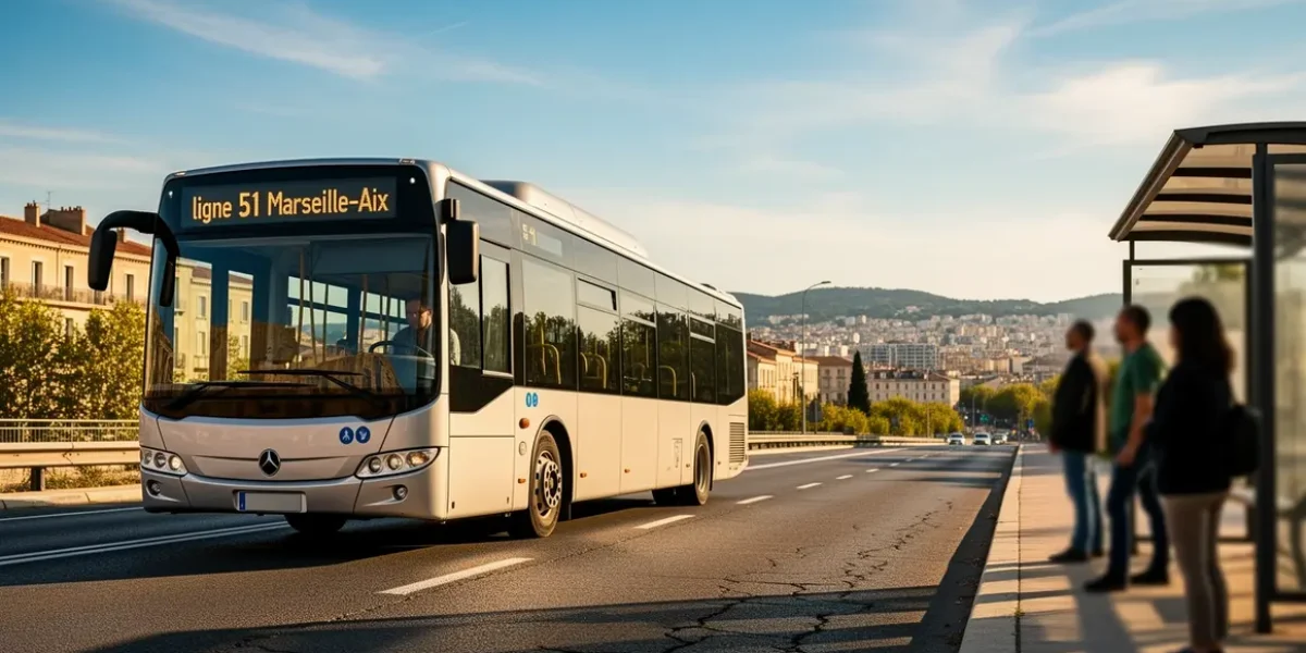 Bus Ligne 51 entre Aix et Marseille silhouettes passagers