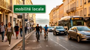 Scène mobilite locale Aix Marseille vélo marche transports voiture