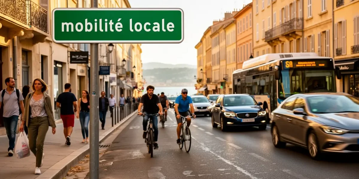 Scène mobilite locale Aix Marseille vélo marche transports voiture