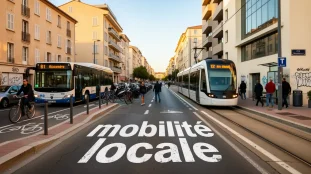 Vue mobilité locale Aix Marseille avec routes bus tram vélo piétons