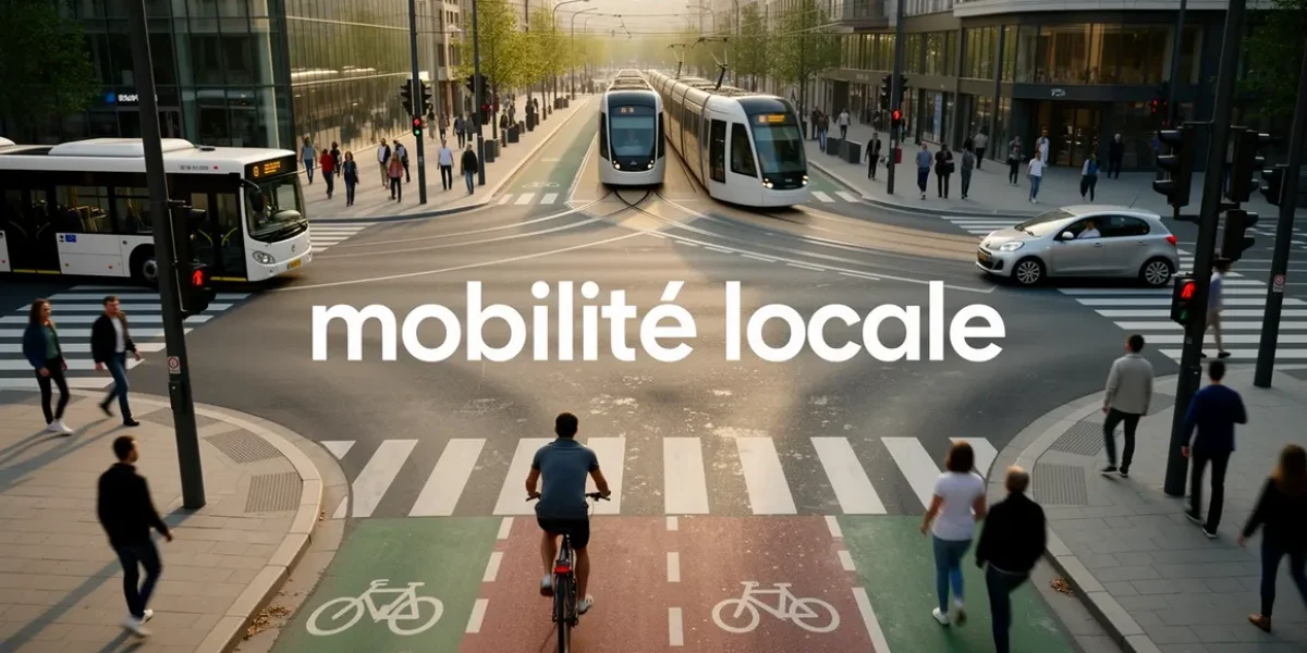Scène mobilité locale Aix-Marseille carrefour bus tramway vélo marche