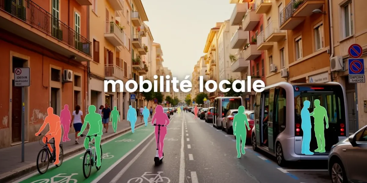 mobilite locale en ville mediterraneenne avec pistes cyclables et navettes