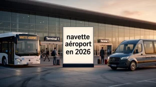 Navette aéroport 2026 devant terminal voyageurs