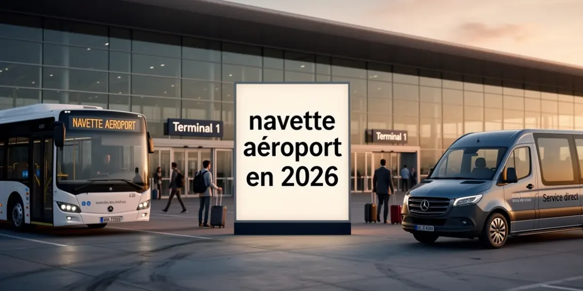 Navette aéroport 2026 devant terminal voyageurs