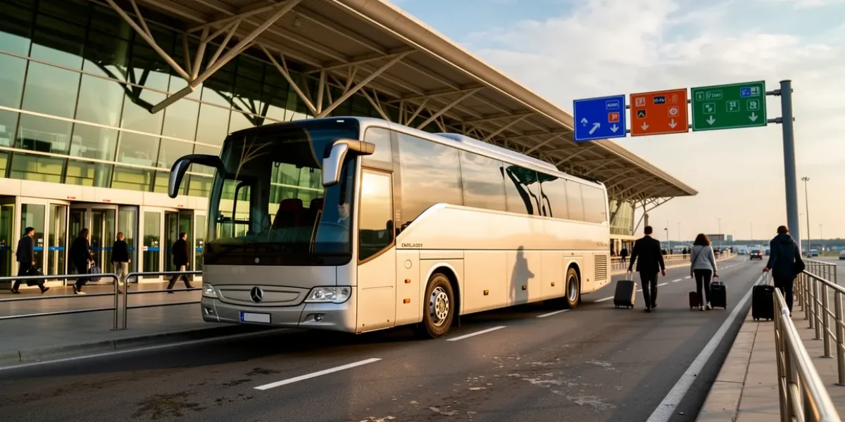 Navette aéroport Aix-Marseille devant terminal voyageurs valises